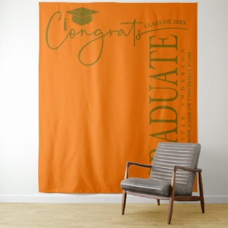 Minimalist Orange & Gold Congrats Graduate Tapestry