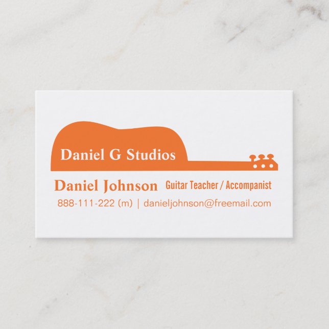 Minimalist Orange Guitar Silhouette Musician Business Card (Front)