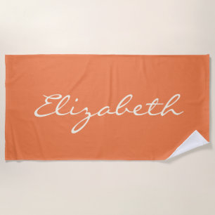 Minimalist Orange Handwritten Script Name       Beach Towel