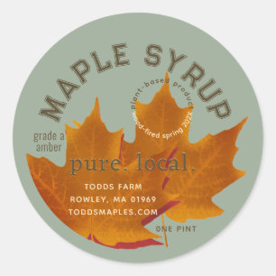Minimalist Orange Leaf Maple Syrup with Logo Classic Round Sticker