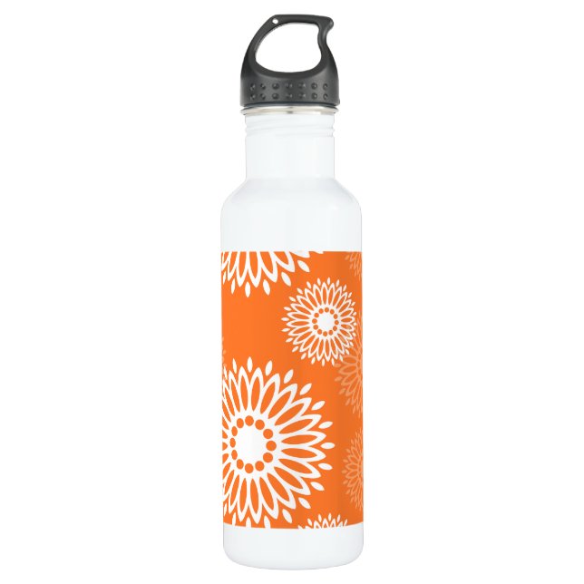 Minimalist Orange Mandala Geometric Floral Pattern 710 Ml Water Bottle (Front)