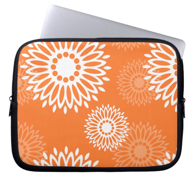 Minimalist Orange Mandala Geometric Floral Pattern Laptop Sleeve (Front)