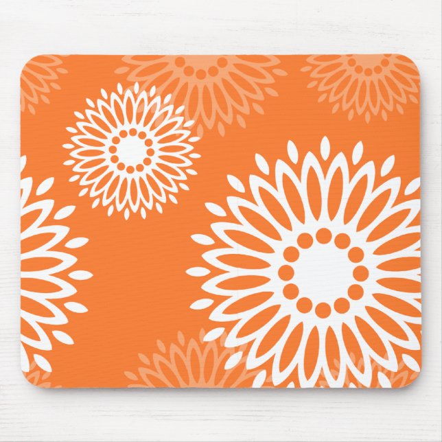 Minimalist Orange Mandala Geometric Floral Pattern Mouse Mat (Front)