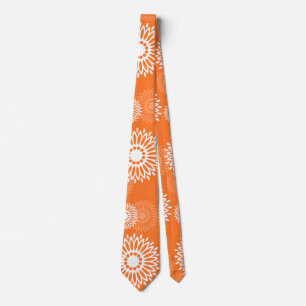 Minimalist Orange Mandala Geometric Floral Pattern Tie
