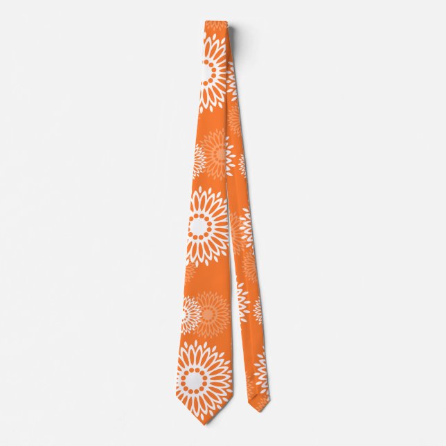 Minimalist Orange Mandala Geometric Floral Pattern Tie (Front)