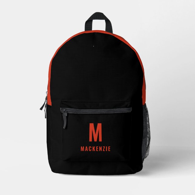 Minimalist Orange Monogram Personalised Printed Backpack (Front)
