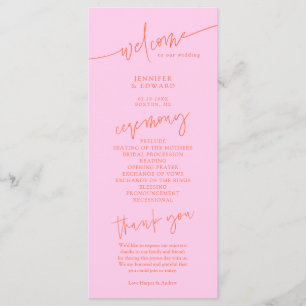 Minimalist Orange Pink Wedding Ceremony Program Programme