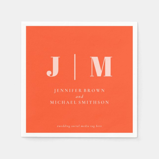 Minimalist Orange Pink Wedding Napkin (Front)