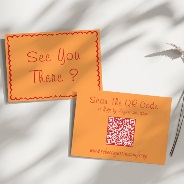 Minimalist Orange QR Code Wedding RSVP  Card (Creator Uploaded)