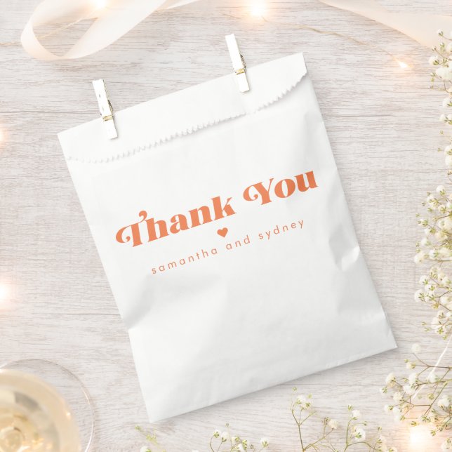 Minimalist Orange Retro Typography Name Thank You Favour Bags (Clipped)