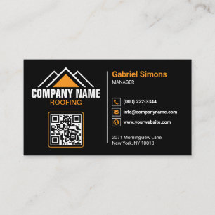 Minimalist Orange Roofing QR Code Building Business Card
