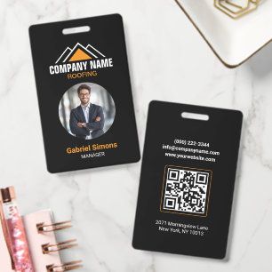 Minimalist Orange Roofing QR Code Building ID Badge