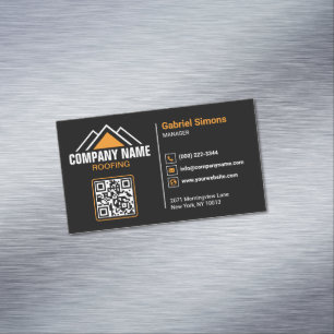 Minimalist Orange Roofing QR Code Building Magnetic Business Card