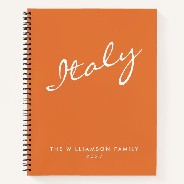 Minimalist Orange Script Personalised Travel Notebook (Front)