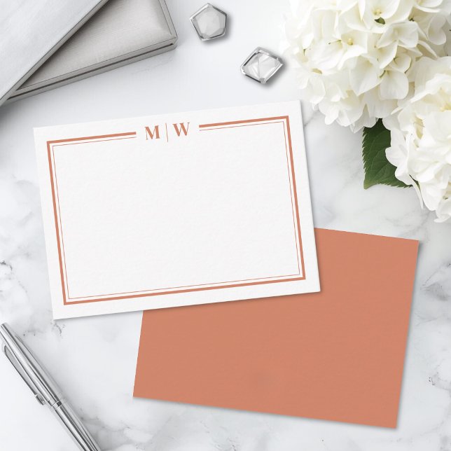 Minimalist Orange Two Border Monogram Card (Minimalist Orange Two Border Monogram Note Card)