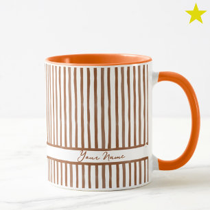 Minimalist Orange Watercolor Stripes Custom Name Mug