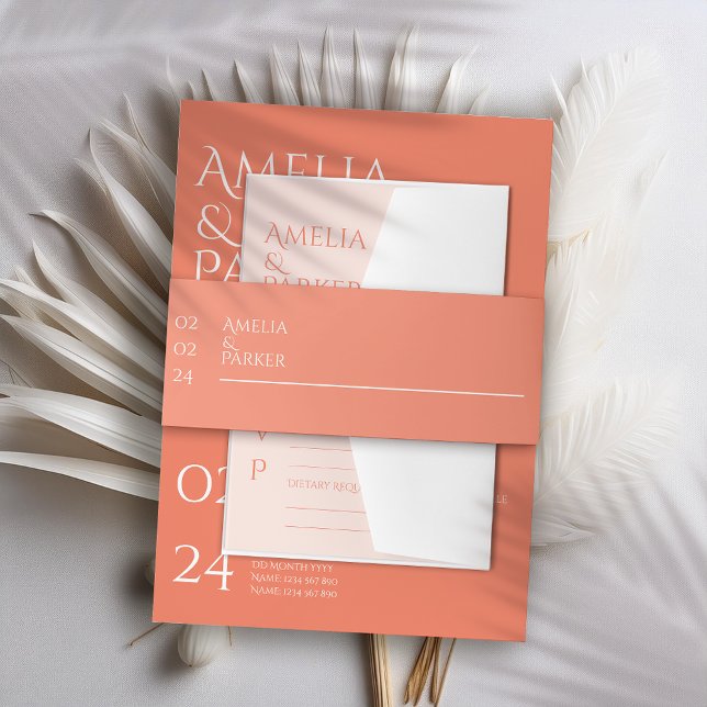 Minimalist Orange Wedding Invitation Belly Band (Creator Uploaded)