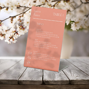 Minimalist Orange Wedding Menu Pedestal Sign