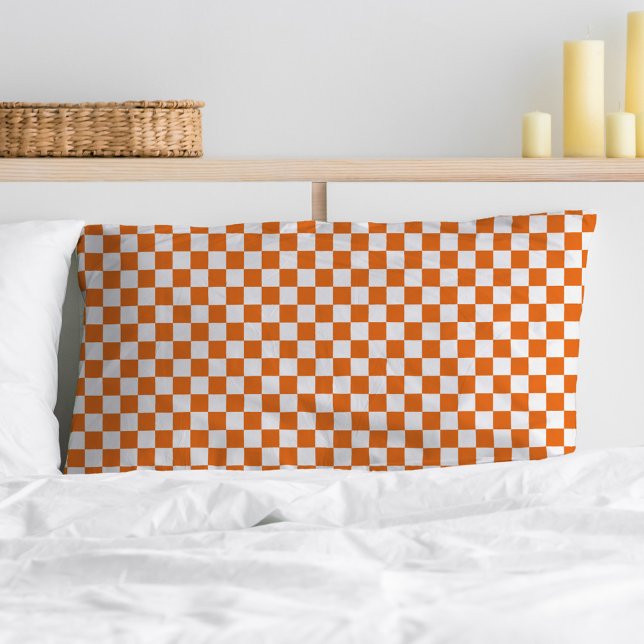 Minimalist Orange White Chequered Pillowcase (Creator Uploaded)