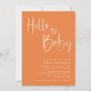 Minimalist Orange White Gender Neutral Baby Shower Invitation