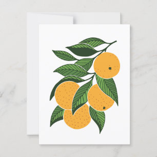 Minimalist oranges and leaves postcard