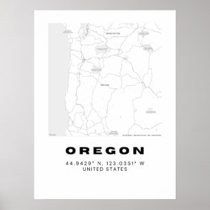 Minimalist Oregon Map Art - Black and White Poster