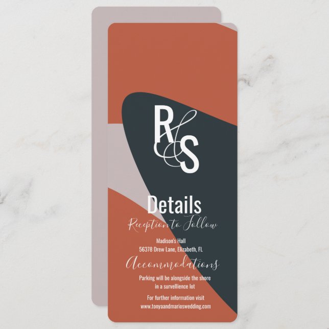 Minimalist Organic Terracotta Blue Wedding Details Invitation (Front/Back)