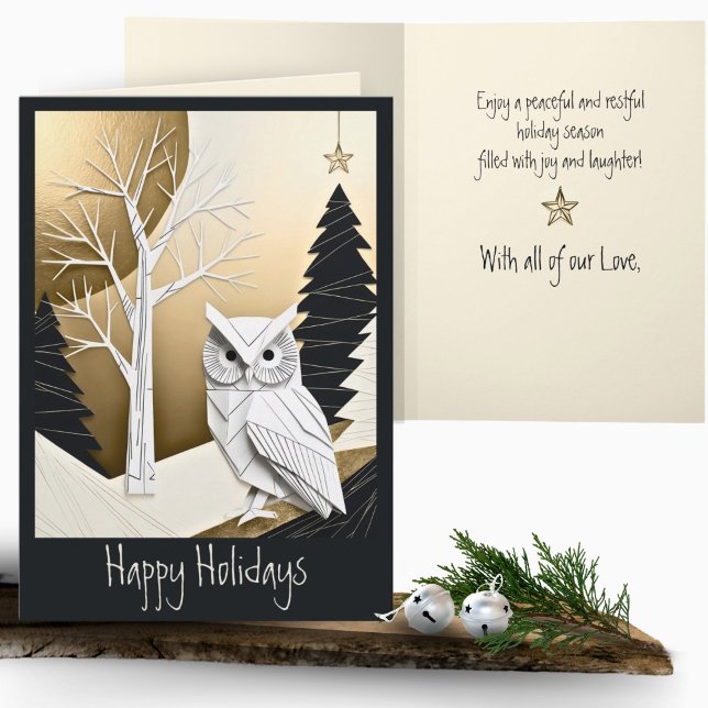 Minimalist Origami Christmas Owl Snowy Forest  Card (Creator Uploaded)