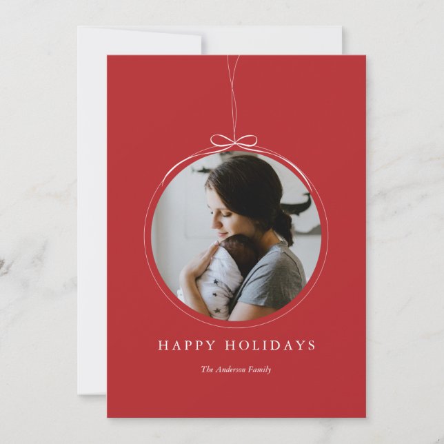 Minimalist Ornament Frame Photo Holiday Card (Front)