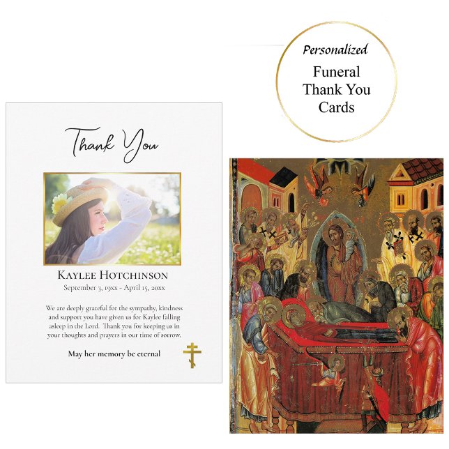 Minimalist Orthodox Christian Photo Memorial Thank You Card (Creator Uploaded)