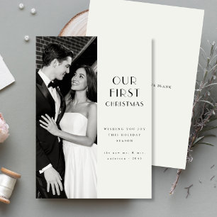 Minimalist Our First Christmas Married Photo Holiday Card