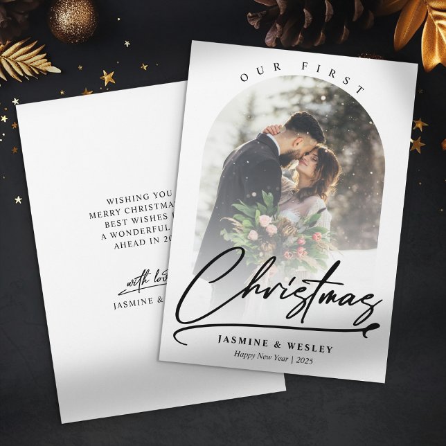 Minimalist Our First Christmas Newlywed Photo Holiday Card (Creator Uploaded)