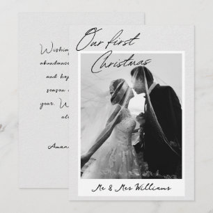 Minimalist Our First Christmas Newlywed Photo Holiday Card