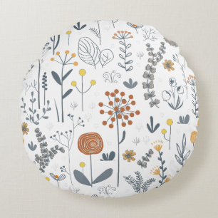 Minimalist Outline Floral Modern Round Cushion