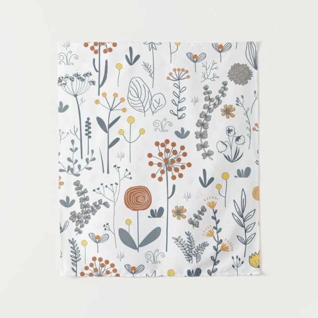 Minimalist Outline Floral Modern Wall Tapestry (Front)