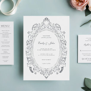 Minimalist Oval Baroque Frame Elegant Wedding Invitation