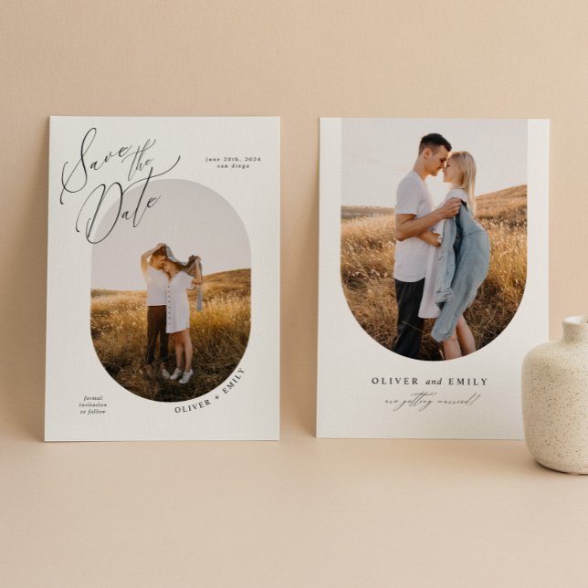 Minimalist Oval Wedding Photo Save the Date Invitation (Creator Uploaded)