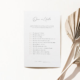 Minimalist Over Or Under Bridal Shower Game