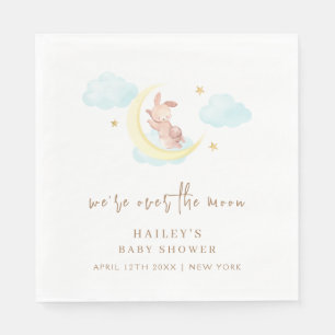 Minimalist Over The Moon Bunny Cloud Baby Shower Napkin