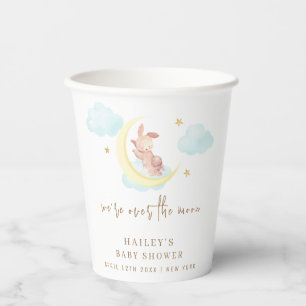 Minimalist Over The Moon Bunny Cloud Baby Shower Paper Cups