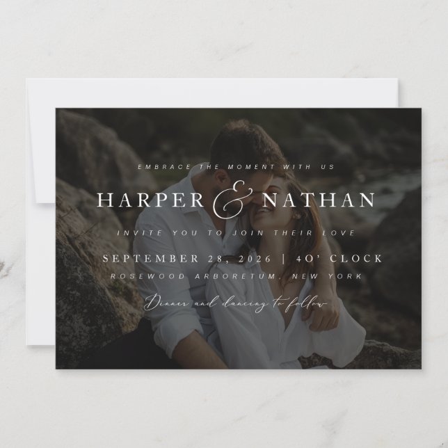 Minimalist Overlay Photo QR Code Wedding Invitation (Front)