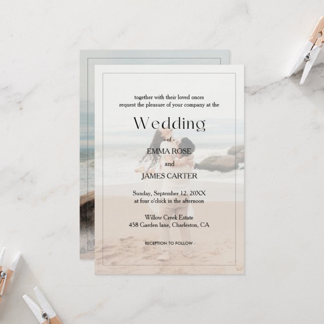 Minimalist Overlay Photo Wedding Invitation (Front/Back In Situ)