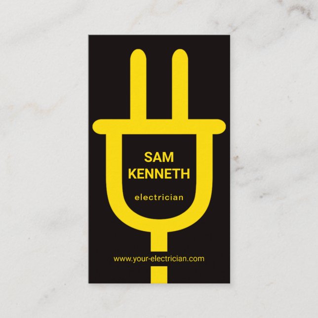 Minimalist Oversize Yellow Power Plug Electrician Business Card (Front)