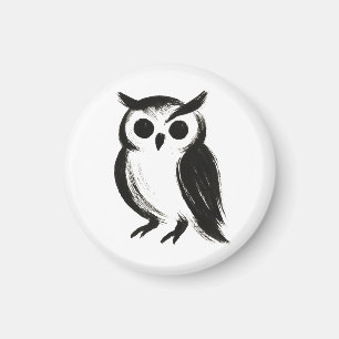 Minimalist Owl – Ink Brush Animal Illustration on Magnet