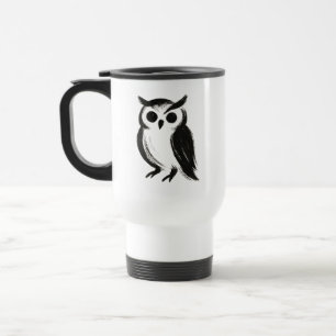 Minimalist Owl – Ink Brush Animal Illustration on Travel Mug