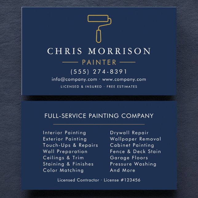 Minimalist Painter Navy Blue Gold Modern Business Card (Creator Uploaded)