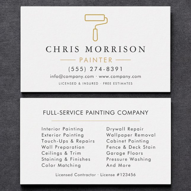 Minimalist Painter White Gold Modern Business Card (Creator Uploaded)