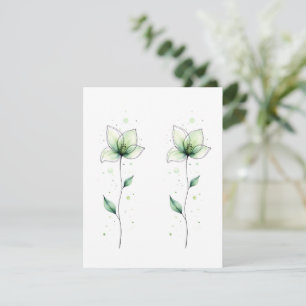 Minimalist Paired Green Watercolor Flowers Blank Card
