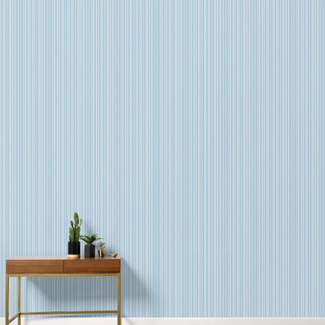 Minimalist pale blue and white elegant striped  wallpaper (Hallway)