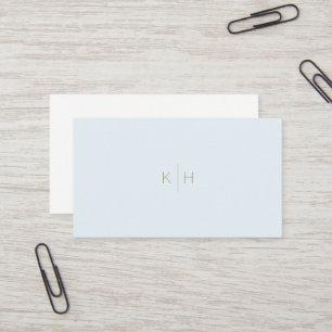 Minimalist Pale Blue White Monogram Business Card